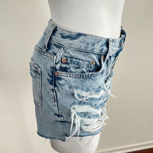 We The Free Shorts Blue Destroyed Button Fly Raw Hem 24 - Picture 2 of 14